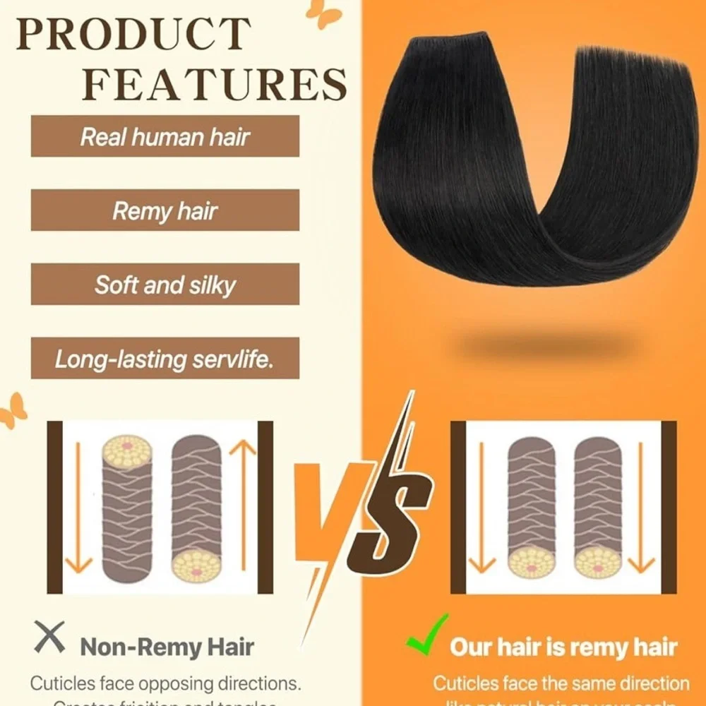 14” Jet Black Halo Human Hair Extensions 1 pc 60g #RB4